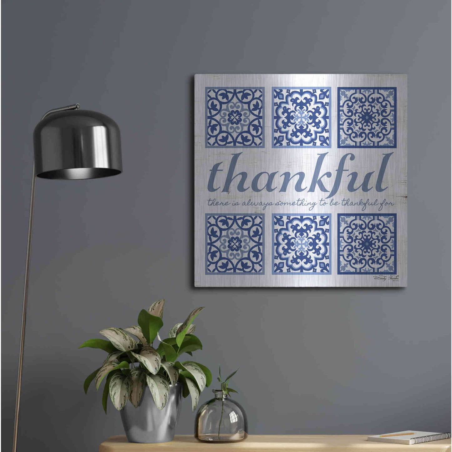 Luxe Metal Art 'Thankful Tile' by Cindy Jacobs, Metal Wall Art,24x24