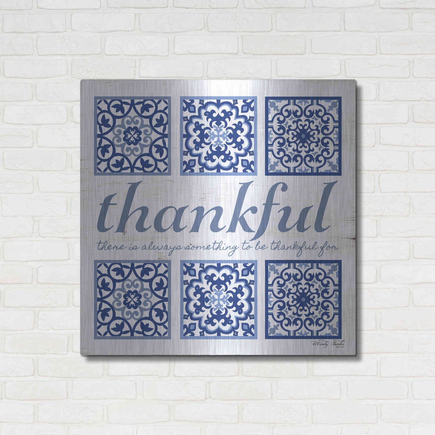 Luxe Metal Art 'Thankful Tile' by Cindy Jacobs, Metal Wall Art,36x36