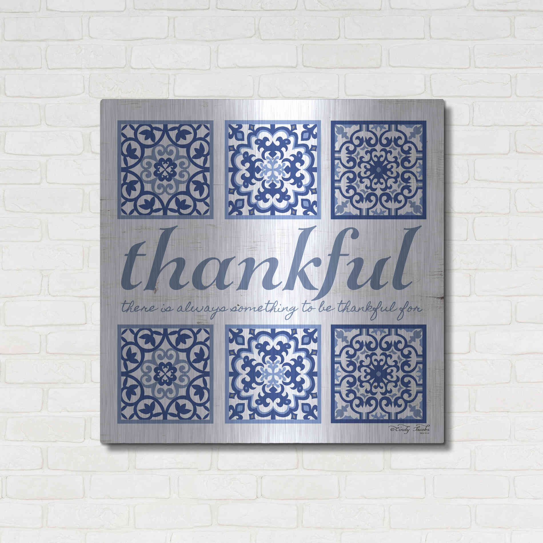 Luxe Metal Art 'Thankful Tile' by Cindy Jacobs, Metal Wall Art,36x36