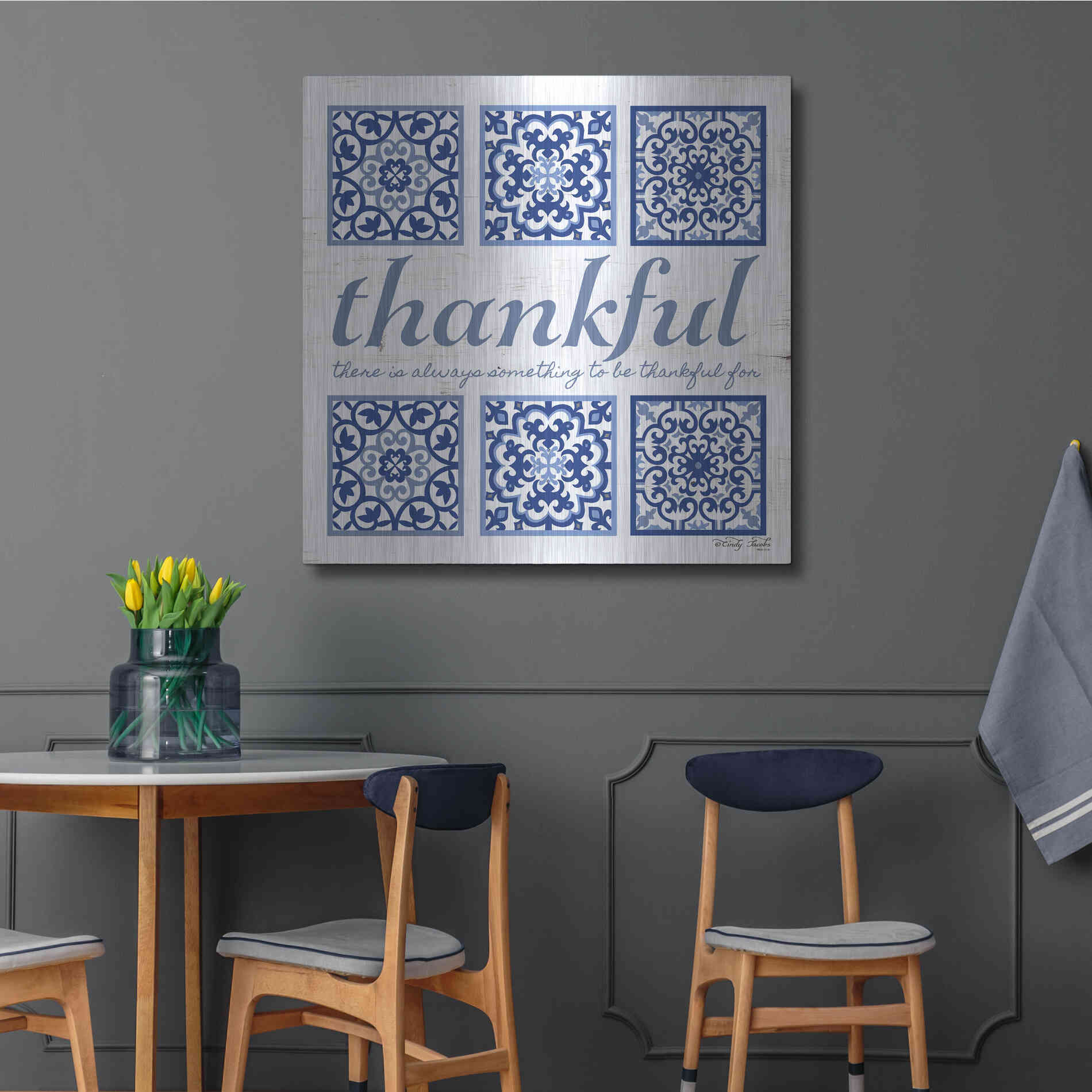 Luxe Metal Art 'Thankful Tile' by Cindy Jacobs, Metal Wall Art,36x36