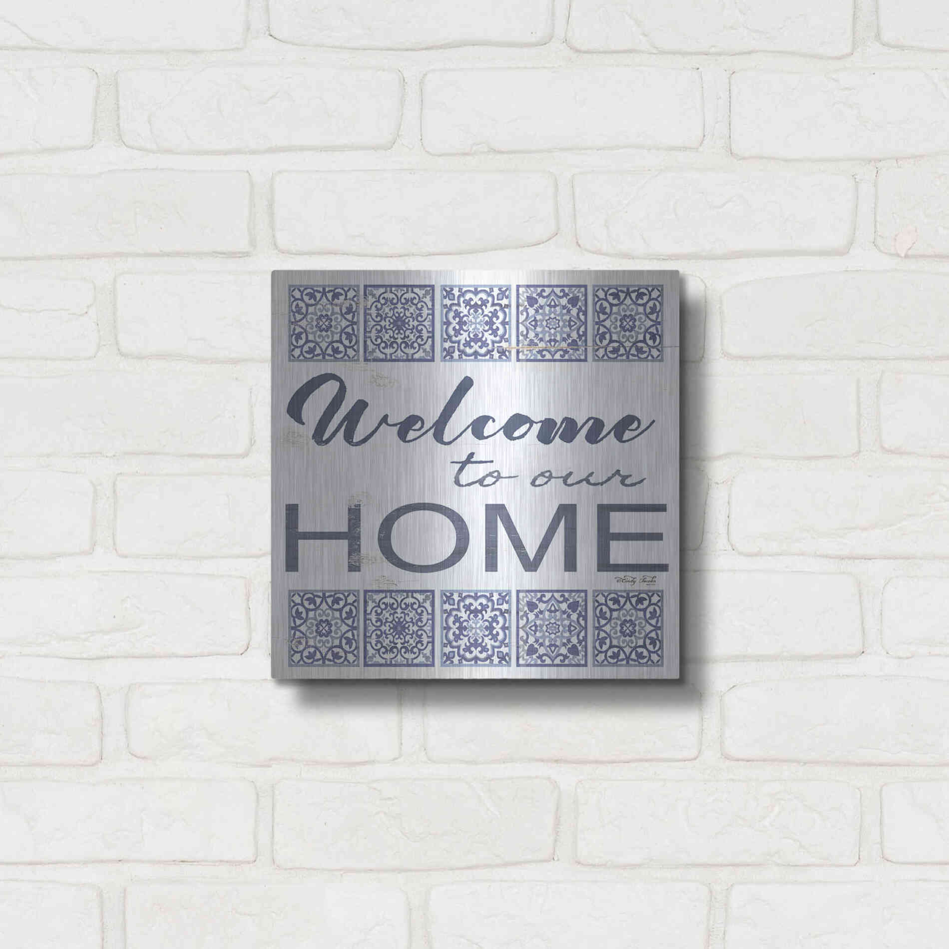 Luxe Metal Art 'Welcome to Our Home Tile' by Cindy Jacobs, Metal Wall Art,12x12