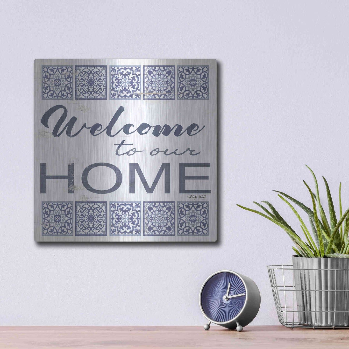 Luxe Metal Art 'Welcome to Our Home Tile' by Cindy Jacobs, Metal Wall Art,12x12