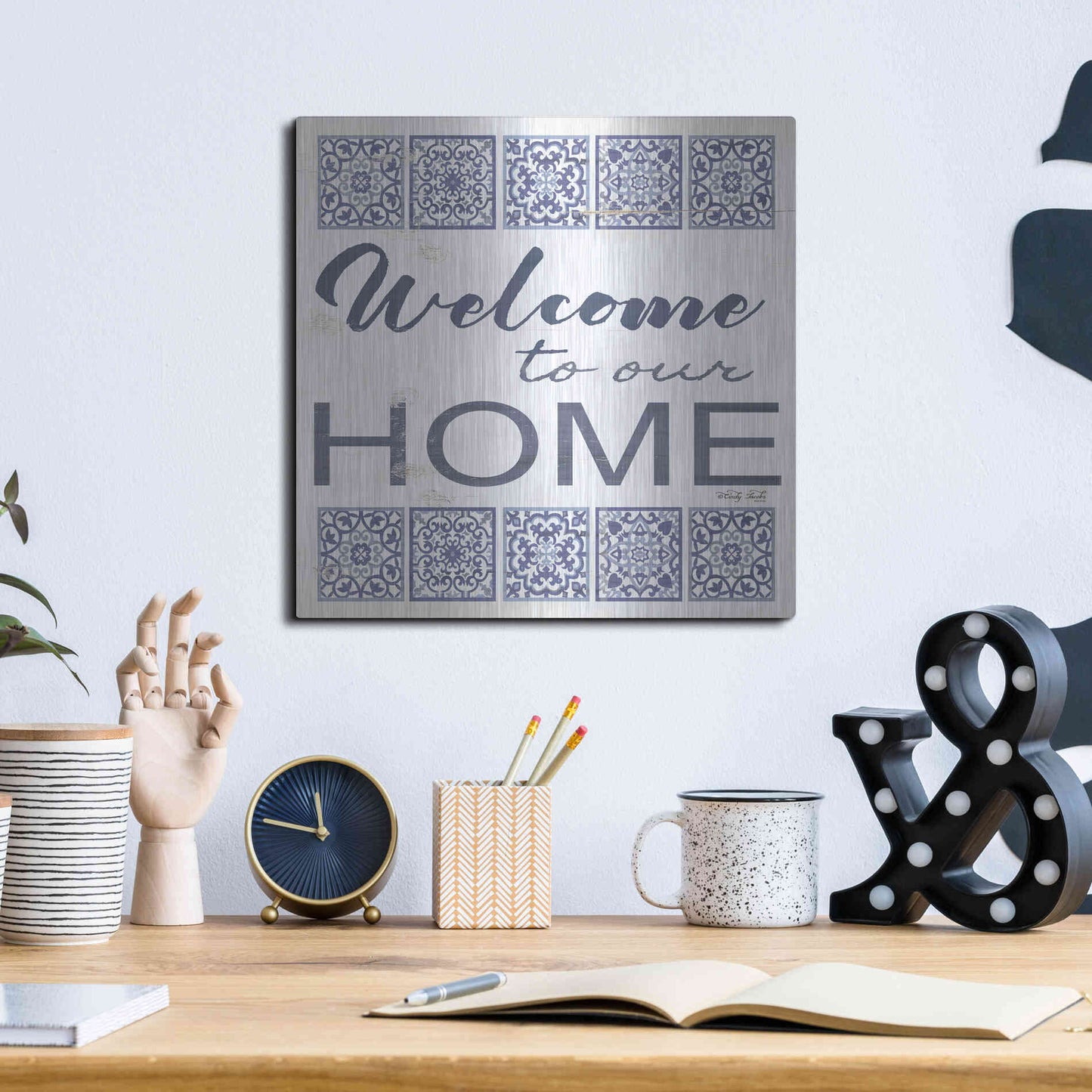 Luxe Metal Art 'Welcome to Our Home Tile' by Cindy Jacobs, Metal Wall Art,12x12