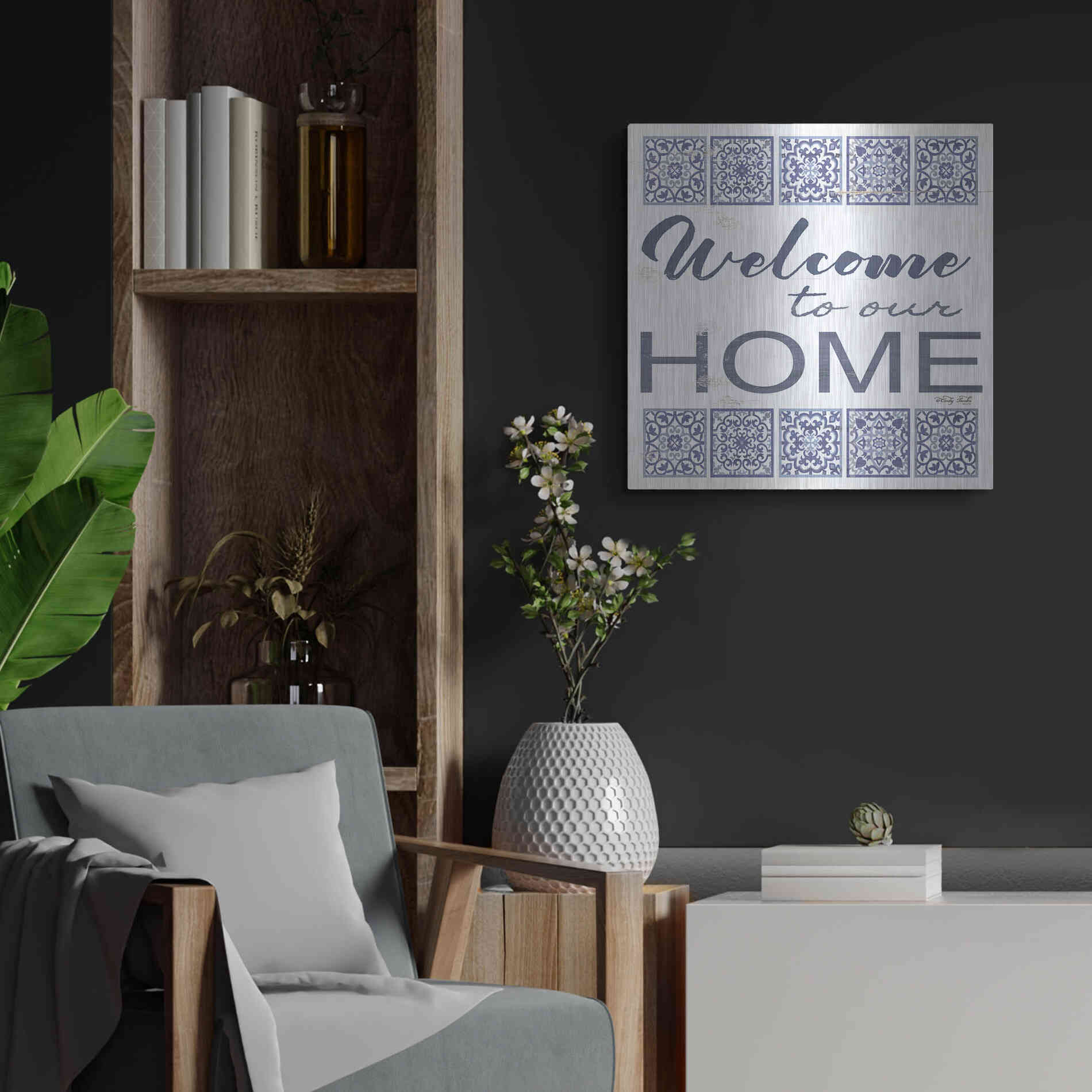 Luxe Metal Art 'Welcome to Our Home Tile' by Cindy Jacobs, Metal Wall Art,24x24