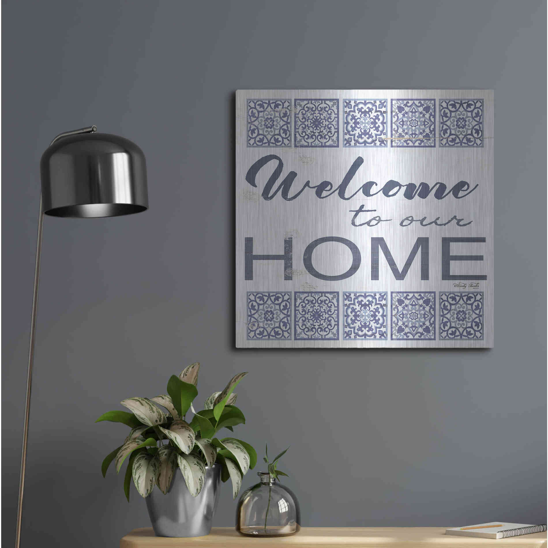 Luxe Metal Art 'Welcome to Our Home Tile' by Cindy Jacobs, Metal Wall Art,24x24