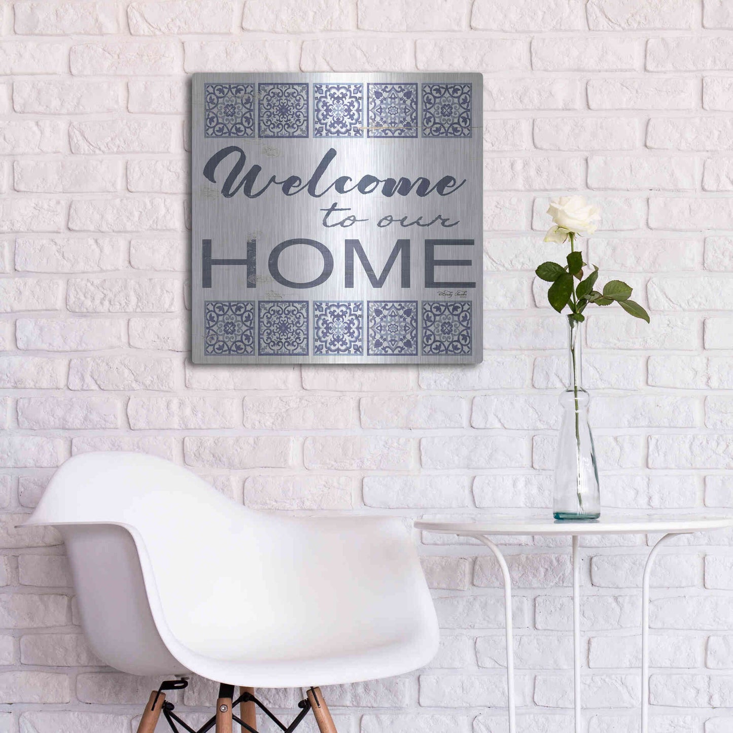 Luxe Metal Art 'Welcome to Our Home Tile' by Cindy Jacobs, Metal Wall Art,24x24