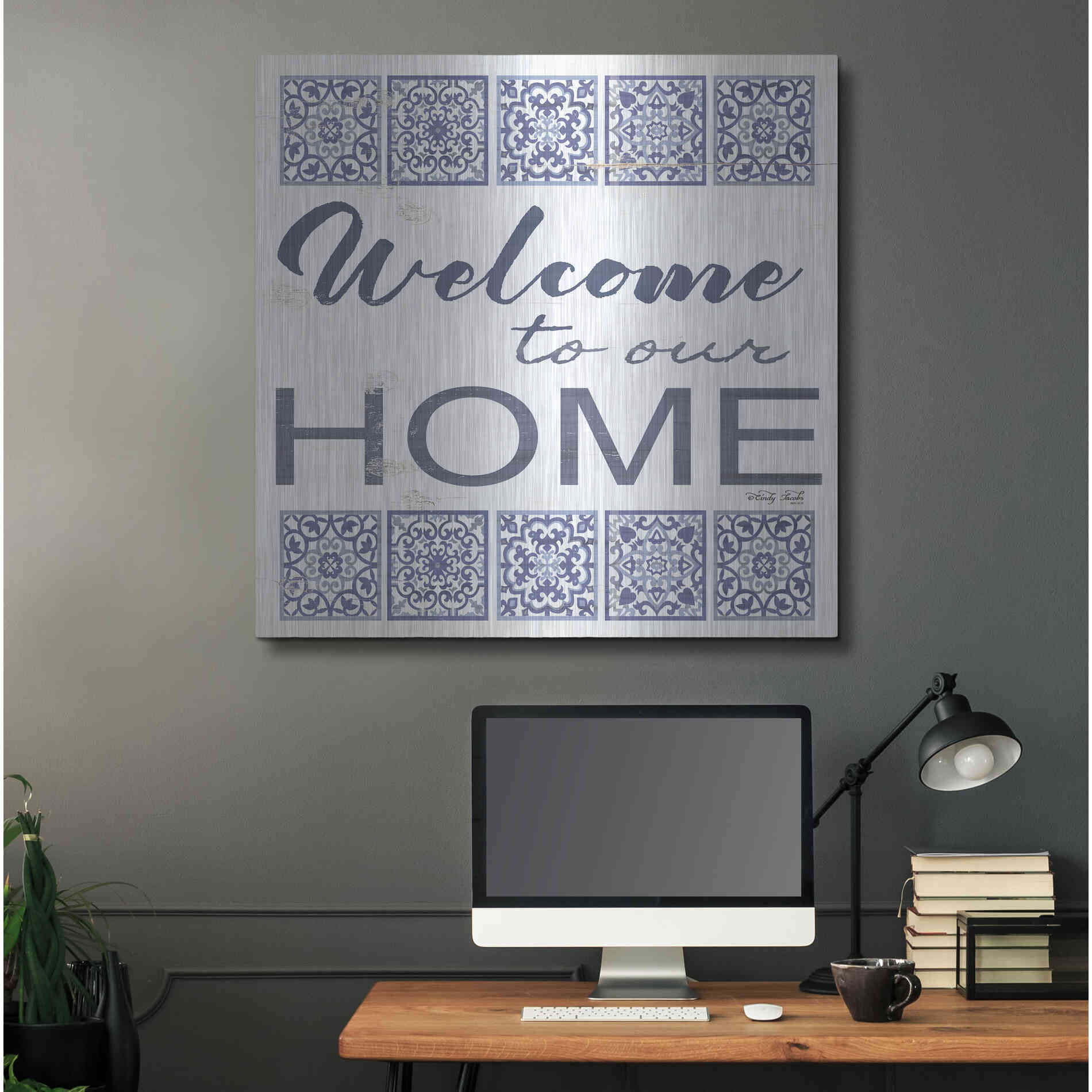 Luxe Metal Art 'Welcome to Our Home Tile' by Cindy Jacobs, Metal Wall Art,36x36