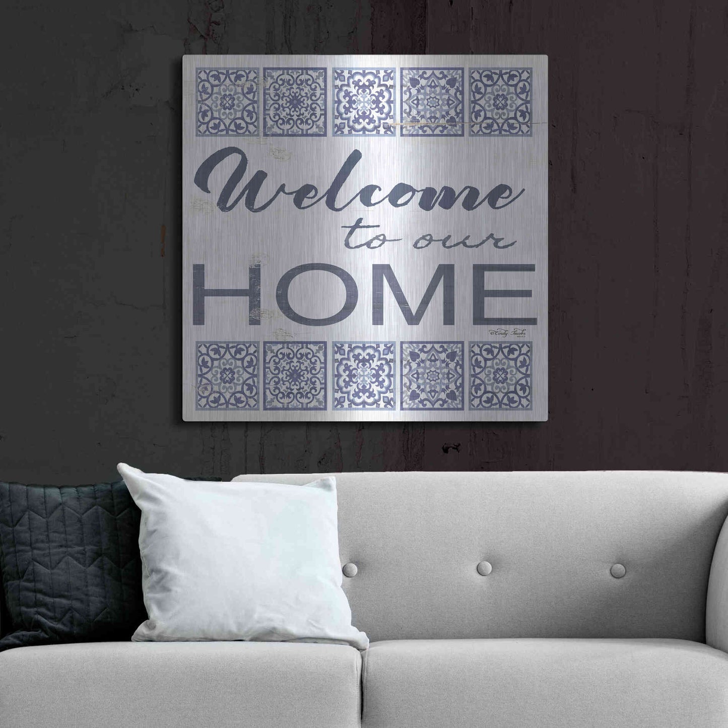 Luxe Metal Art 'Welcome to Our Home Tile' by Cindy Jacobs, Metal Wall Art,36x36