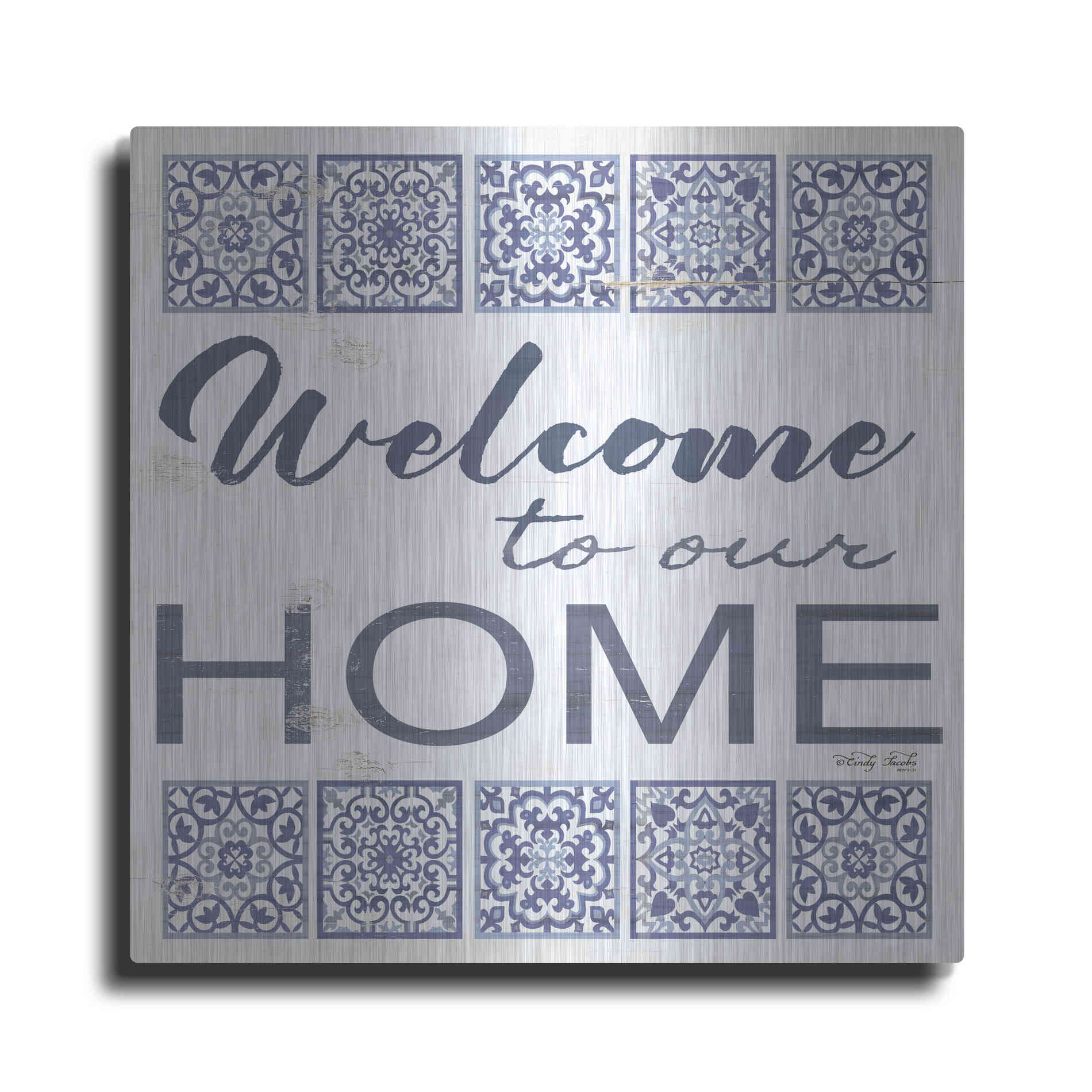 Luxe Metal Art 'Welcome to Our Home Tile' by Cindy Jacobs, Metal Wall Art