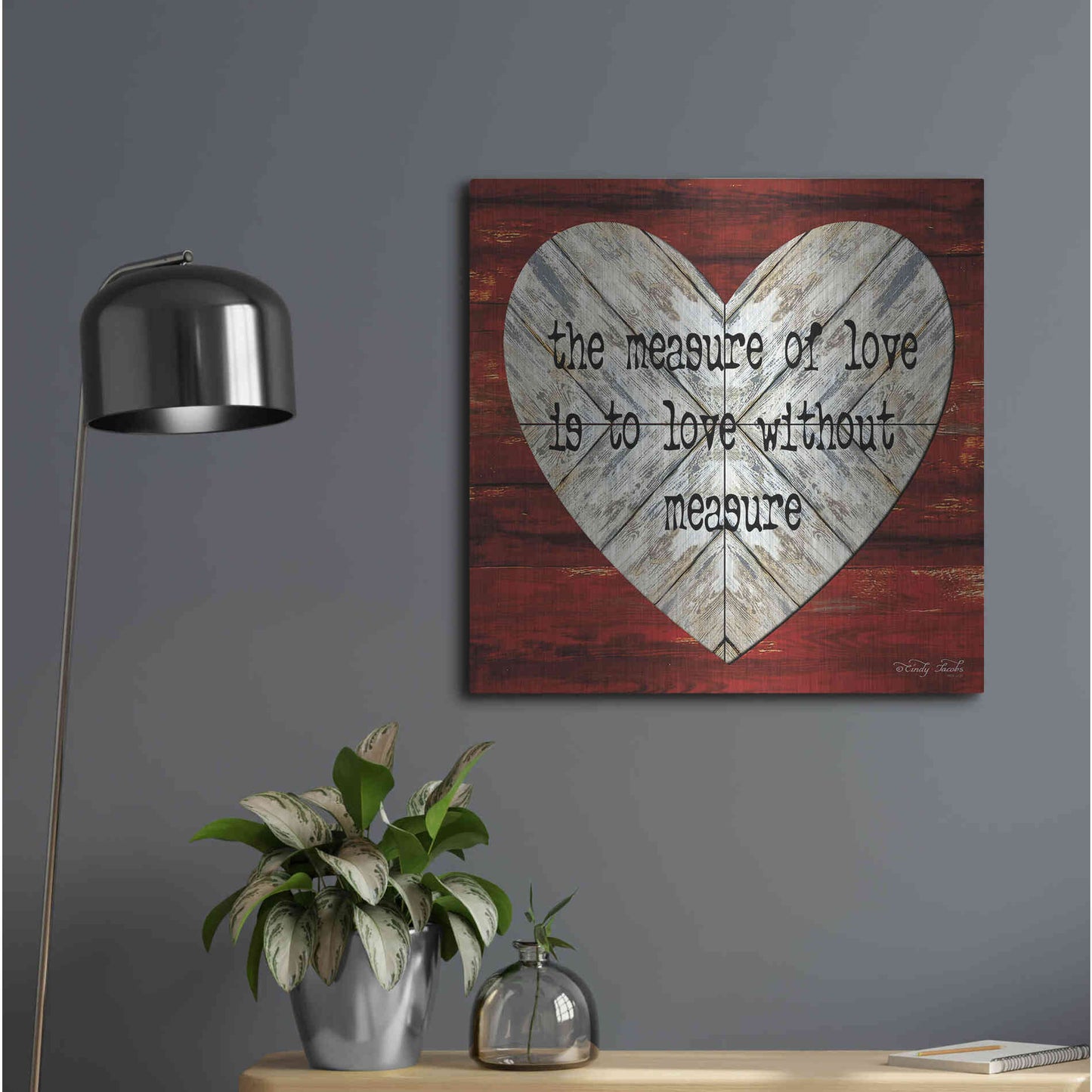 Luxe Metal Art 'The Measure of Love' by Cindy Jacobs, Metal Wall Art,24x24