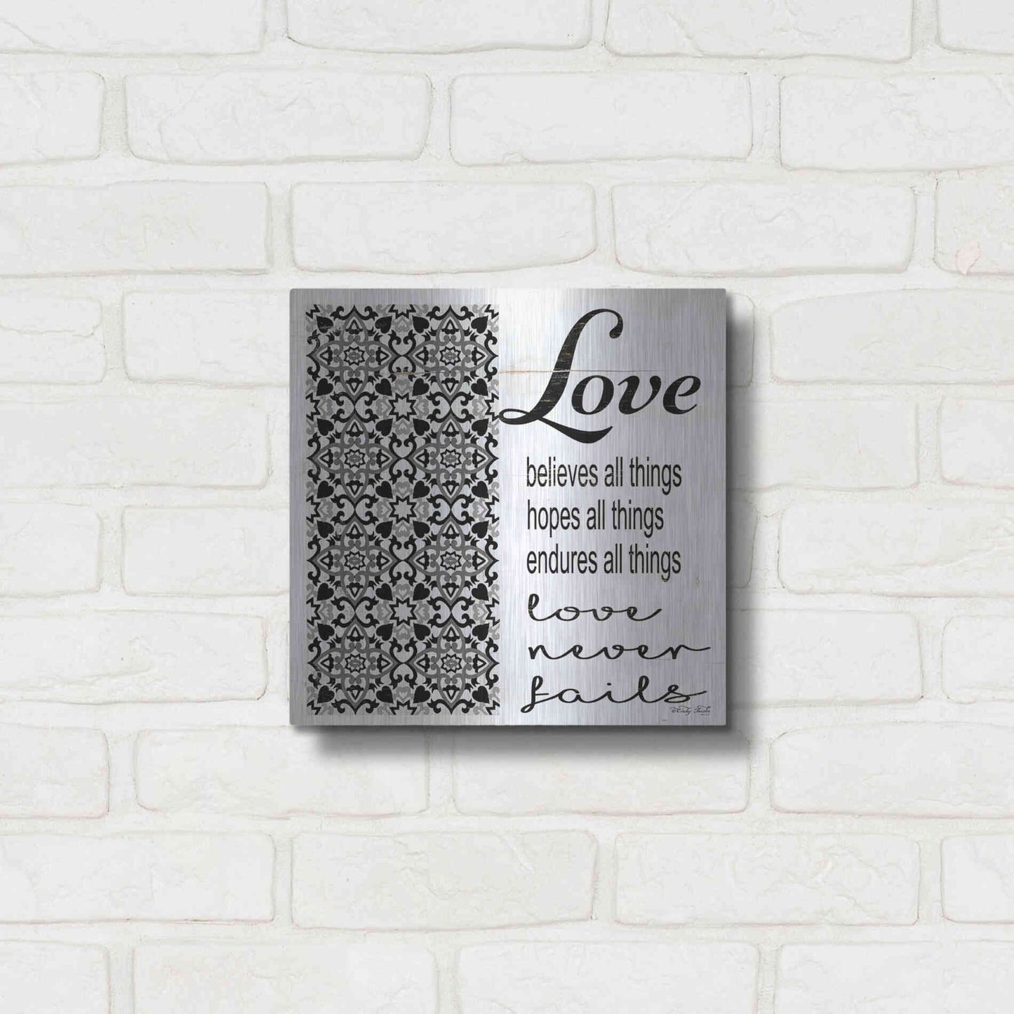 Luxe Metal Art 'Love Believes, Hopes, Endures' by Cindy Jacobs, Metal Wall Art,12x12
