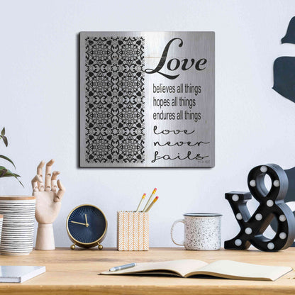 Luxe Metal Art 'Love Believes, Hopes, Endures' by Cindy Jacobs, Metal Wall Art,12x12