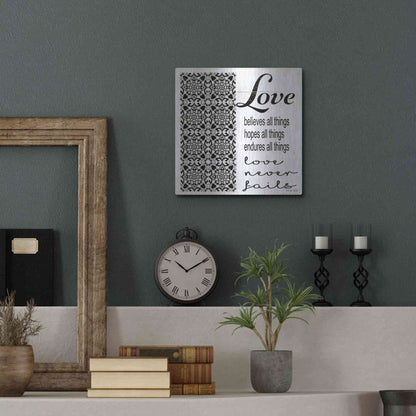 Luxe Metal Art 'Love Believes, Hopes, Endures' by Cindy Jacobs, Metal Wall Art,12x12