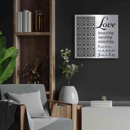 Luxe Metal Art 'Love Believes, Hopes, Endures' by Cindy Jacobs, Metal Wall Art,24x24