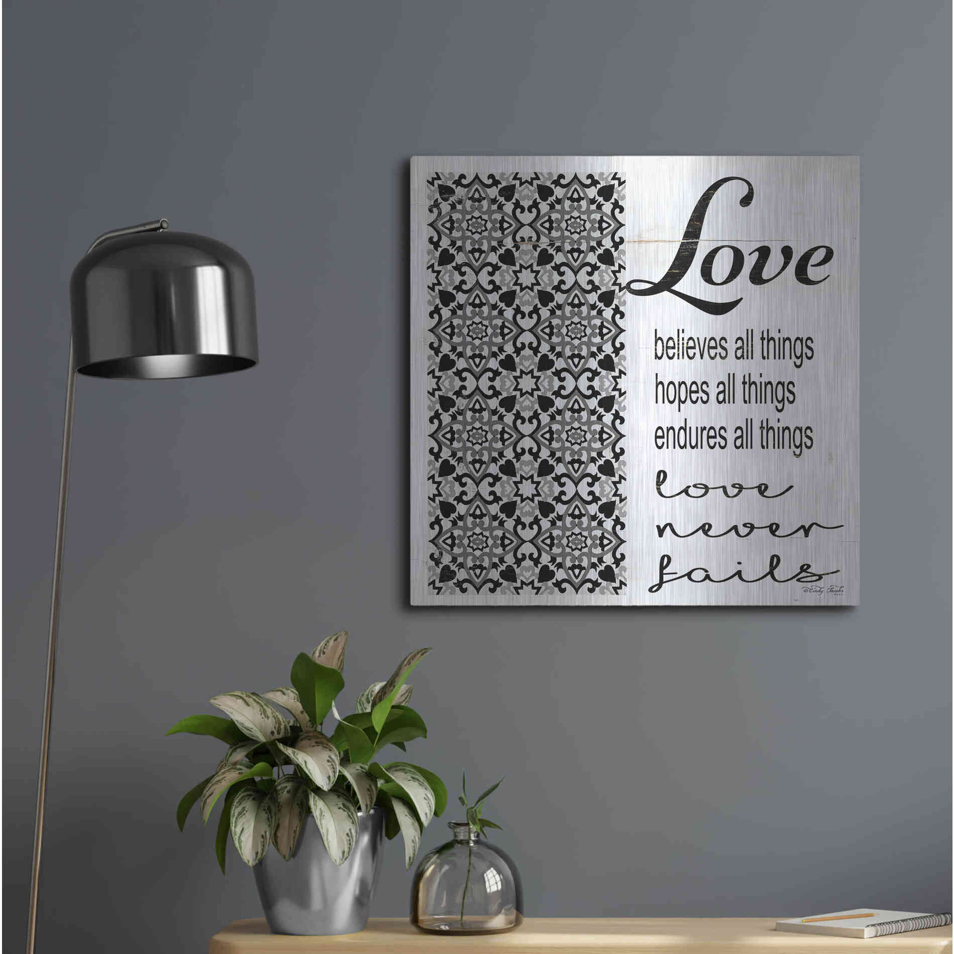 Luxe Metal Art 'Love Believes, Hopes, Endures' by Cindy Jacobs, Metal Wall Art,24x24