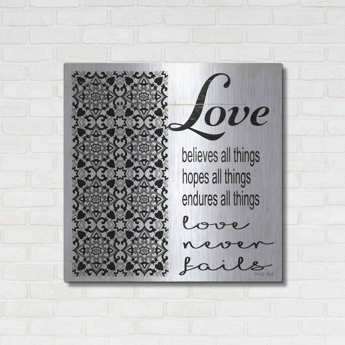 Luxe Metal Art 'Love Believes, Hopes, Endures' by Cindy Jacobs, Metal Wall Art,36x36