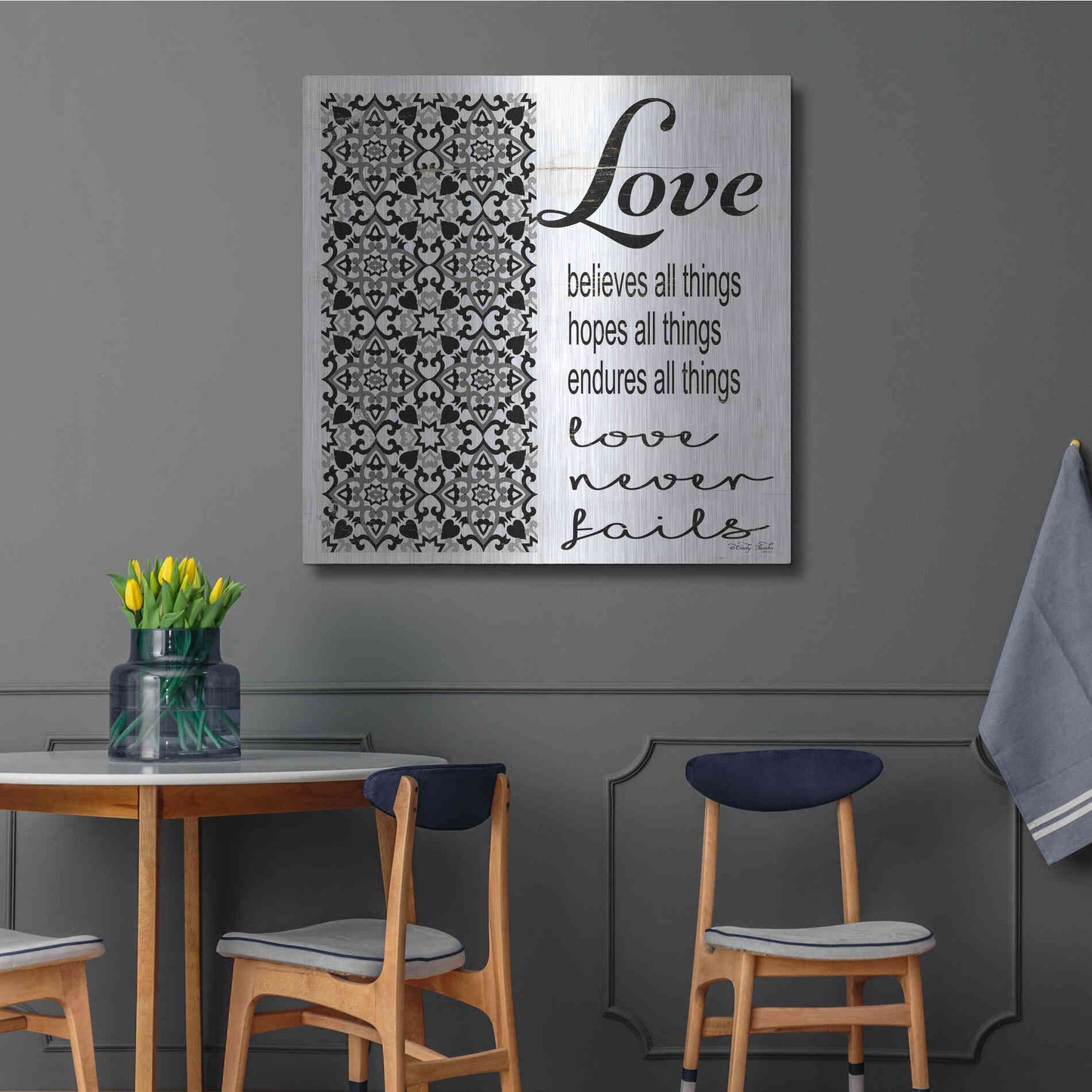 Luxe Metal Art 'Love Believes, Hopes, Endures' by Cindy Jacobs, Metal Wall Art,36x36