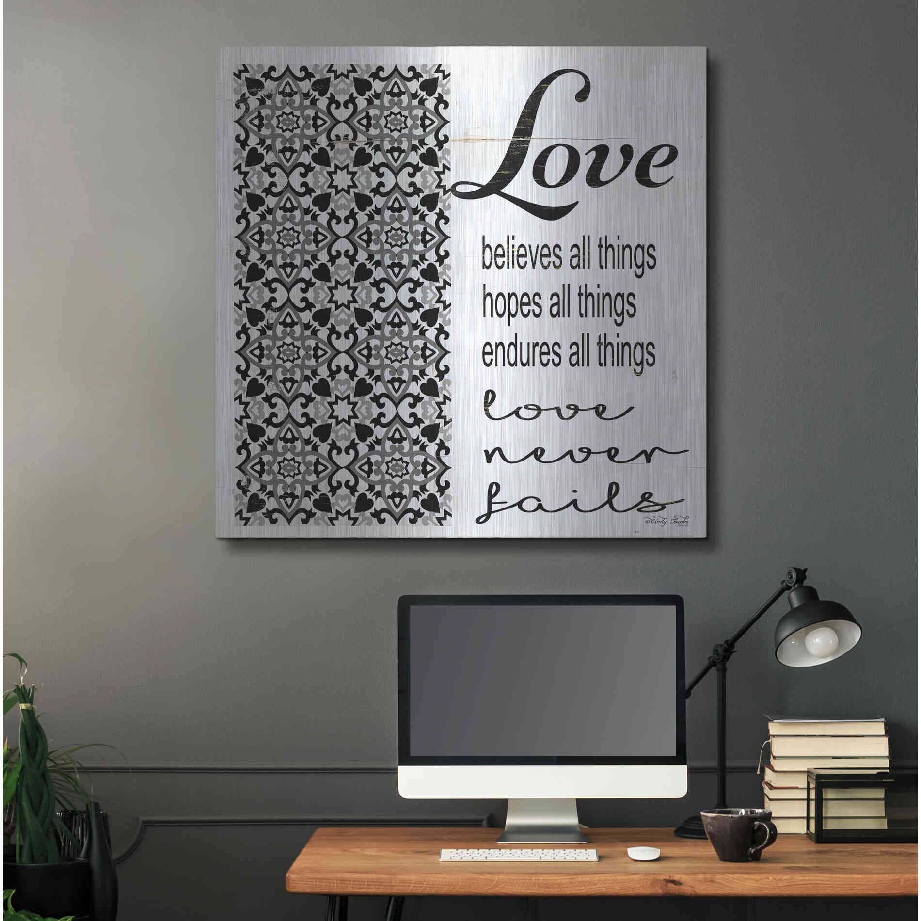 Luxe Metal Art 'Love Believes, Hopes, Endures' by Cindy Jacobs, Metal Wall Art,36x36