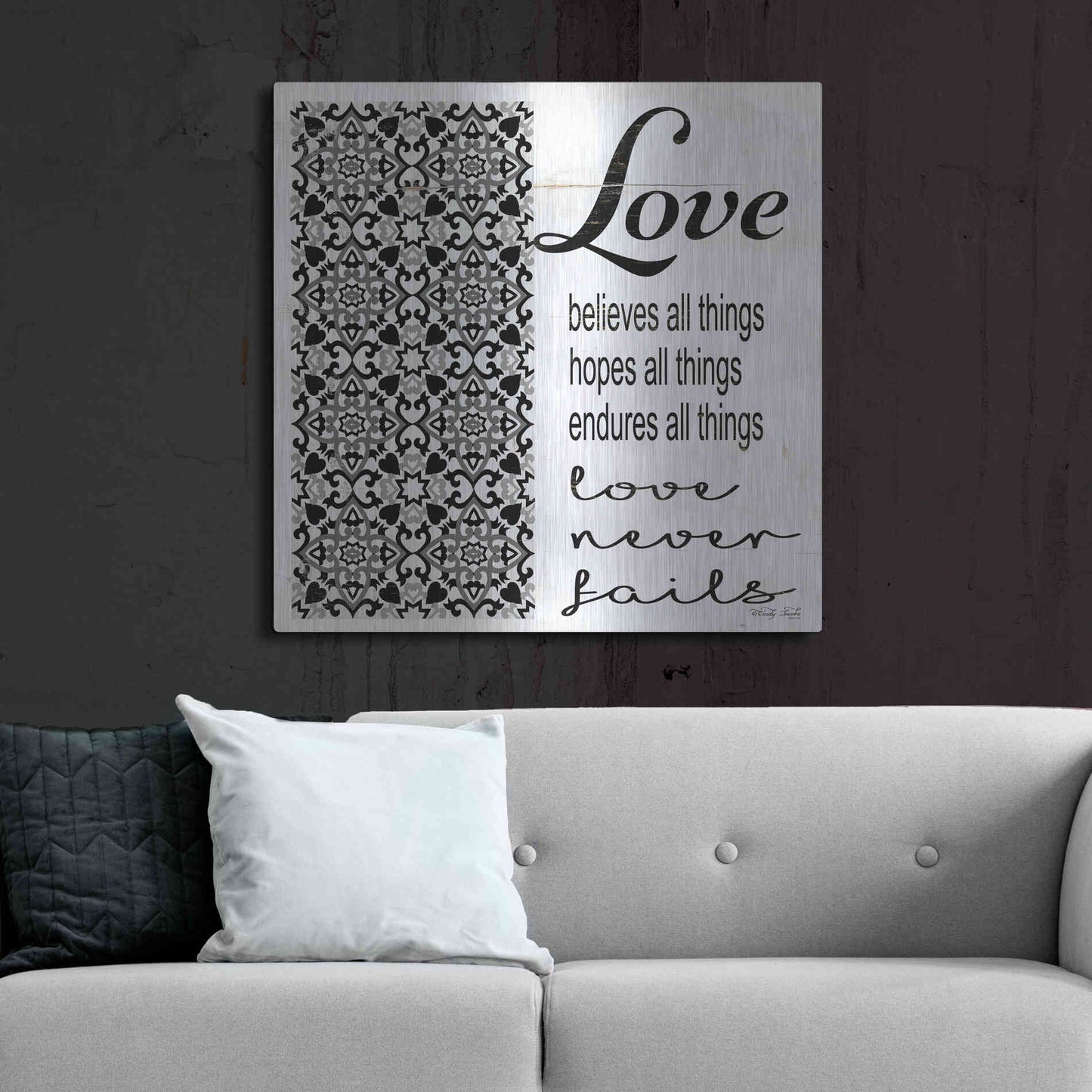 Luxe Metal Art 'Love Believes, Hopes, Endures' by Cindy Jacobs, Metal Wall Art,36x36