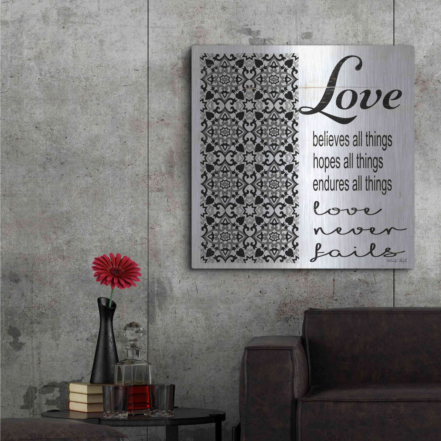 Luxe Metal Art 'Love Believes, Hopes, Endures' by Cindy Jacobs, Metal Wall Art,36x36