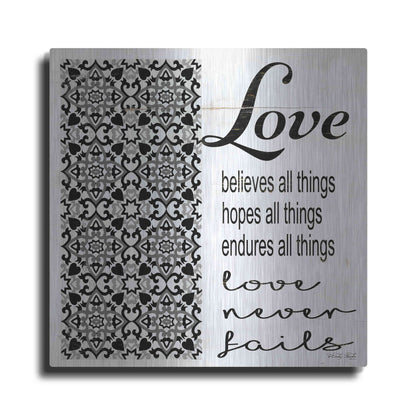 Luxe Metal Art 'Love Believes, Hopes, Endures' by Cindy Jacobs, Metal Wall Art