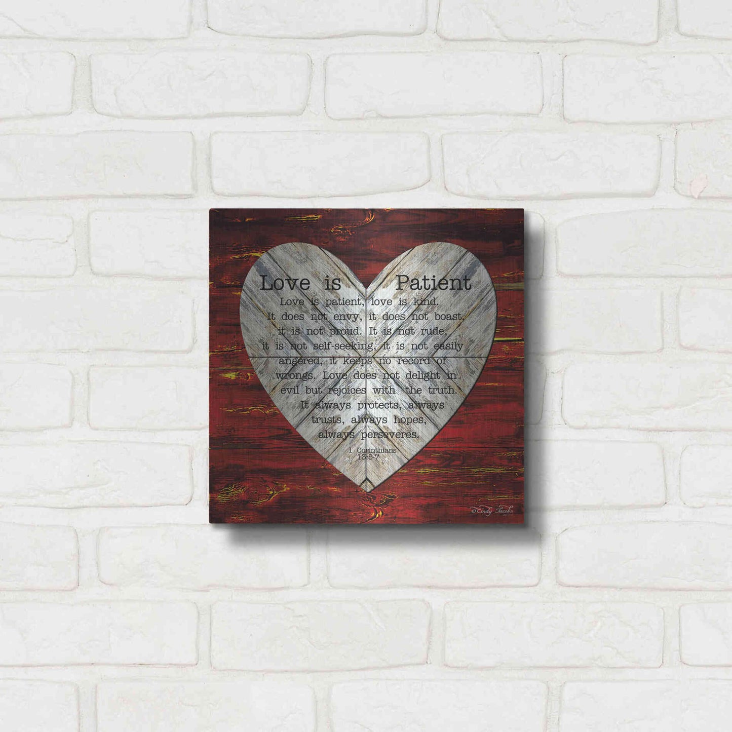 Luxe Metal Art 'Love is Patient' by Cindy Jacobs, Metal Wall Art,12x12