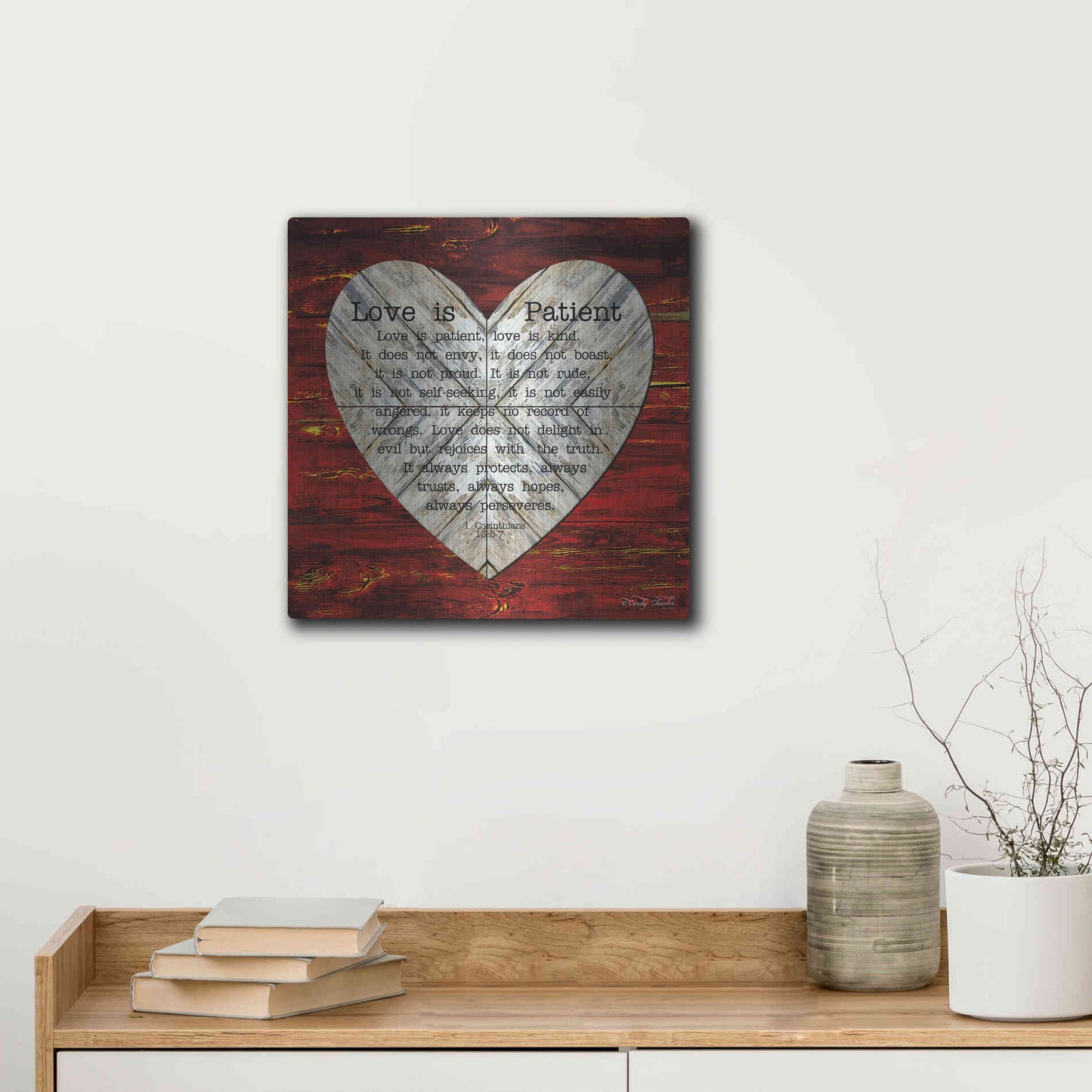 Luxe Metal Art 'Love is Patient' by Cindy Jacobs, Metal Wall Art,12x12