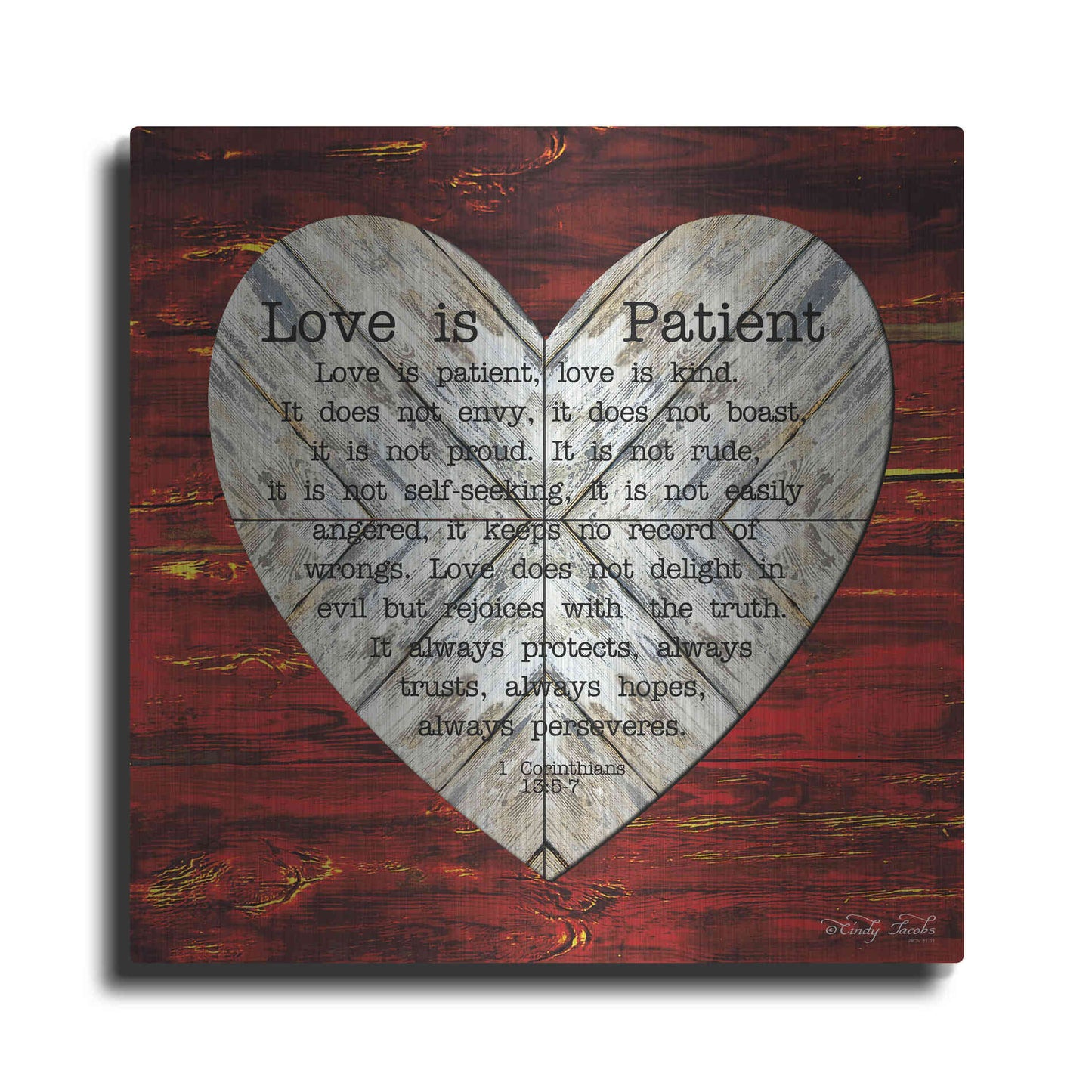 Luxe Metal Art 'Love is Patient' by Cindy Jacobs, Metal Wall Art