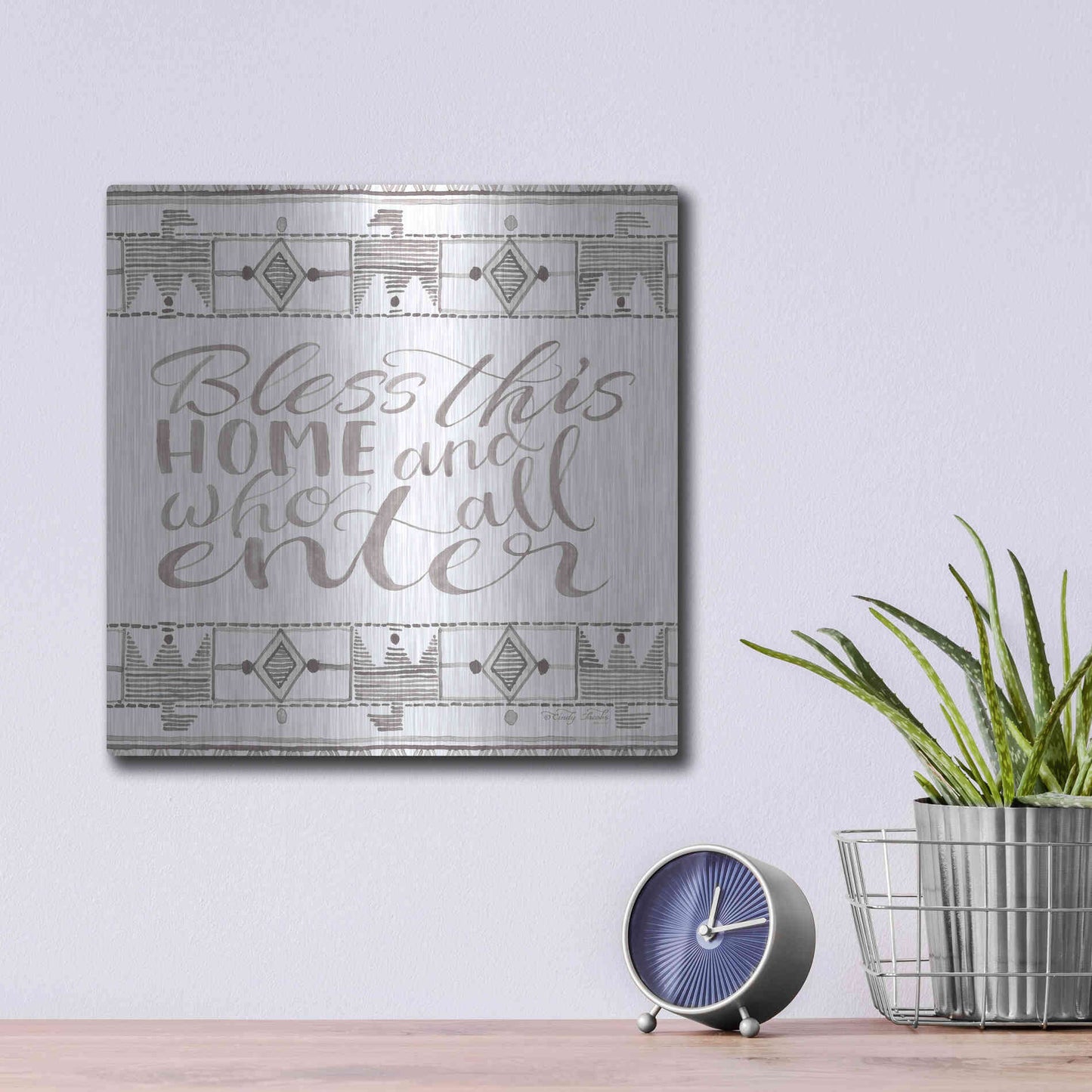 Luxe Metal Art 'Bless This Home' by Cindy Jacobs, Metal Wall Art,12x12