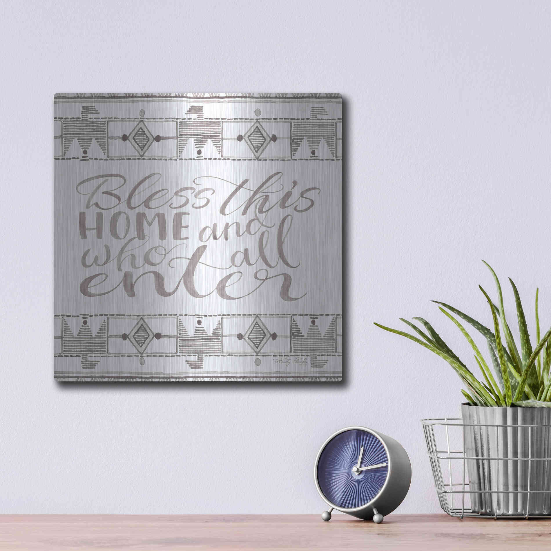 Luxe Metal Art 'Bless This Home' by Cindy Jacobs, Metal Wall Art,12x12