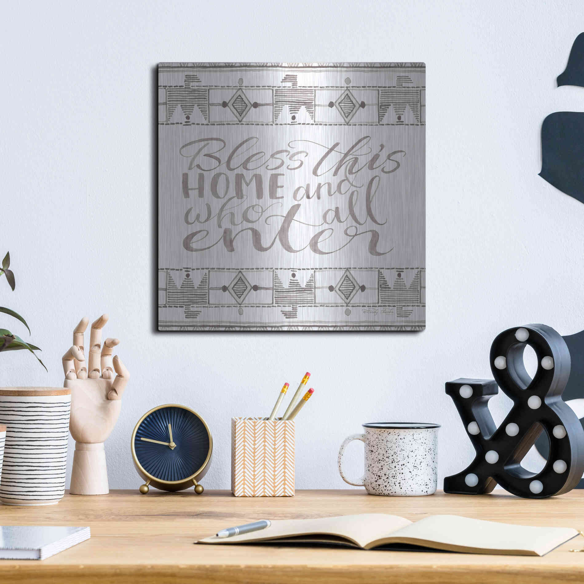 Luxe Metal Art 'Bless This Home' by Cindy Jacobs, Metal Wall Art,12x12