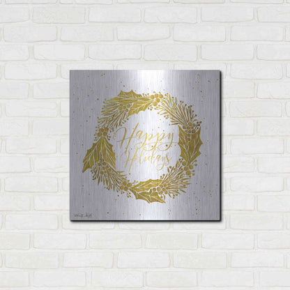 Luxe Metal Art 'Happy Holidays Golden Wreath' by Cindy Jacobs, Metal Wall Art,24x24
