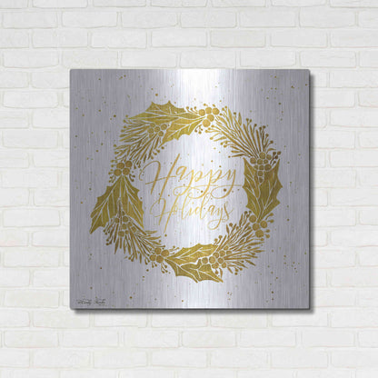 Luxe Metal Art 'Happy Holidays Golden Wreath' by Cindy Jacobs, Metal Wall Art,36x36