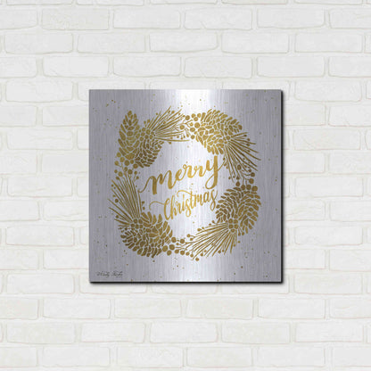 Luxe Metal Art 'Merry Christmas Gold Wreath' by Cindy Jacobs, Metal Wall Art,24x24