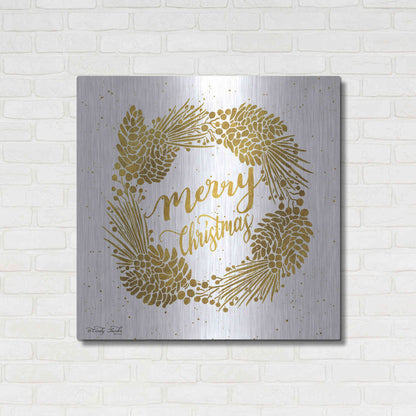 Luxe Metal Art 'Merry Christmas Gold Wreath' by Cindy Jacobs, Metal Wall Art,36x36