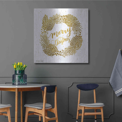 Luxe Metal Art 'Merry Christmas Gold Wreath' by Cindy Jacobs, Metal Wall Art,36x36