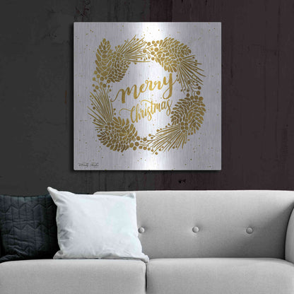Luxe Metal Art 'Merry Christmas Gold Wreath' by Cindy Jacobs, Metal Wall Art,36x36