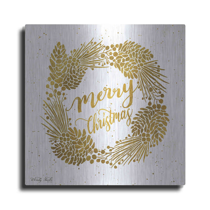 Luxe Metal Art 'Merry Christmas Gold Wreath' by Cindy Jacobs, Metal Wall Art
