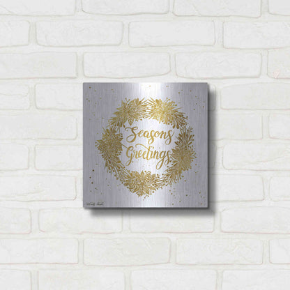 Luxe Metal Art 'Seasons Greetings Gold Wreath' by Cindy Jacobs, Metal Wall Art,12x12