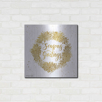 Luxe Metal Art 'Seasons Greetings Gold Wreath' by Cindy Jacobs, Metal Wall Art,24x24