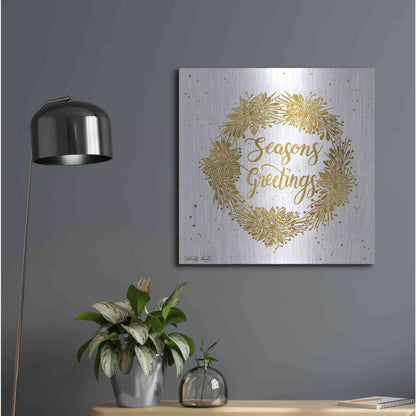 Luxe Metal Art 'Seasons Greetings Gold Wreath' by Cindy Jacobs, Metal Wall Art,24x24