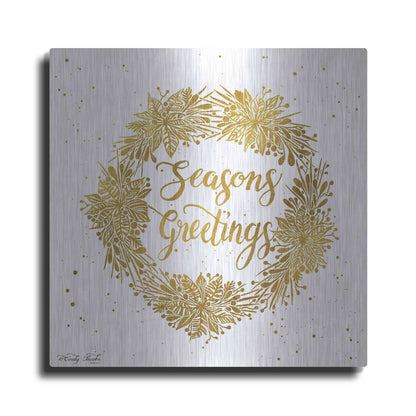 Luxe Metal Art 'Seasons Greetings Gold Wreath' by Cindy Jacobs, Metal Wall Art