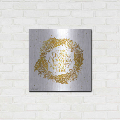 Luxe Metal Art 'Christmas and New Year Gold Wreath' by Cindy Jacobs, Metal Wall Art,24x24