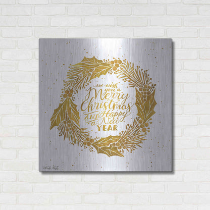 Luxe Metal Art 'Christmas and New Year Gold Wreath' by Cindy Jacobs, Metal Wall Art,36x36