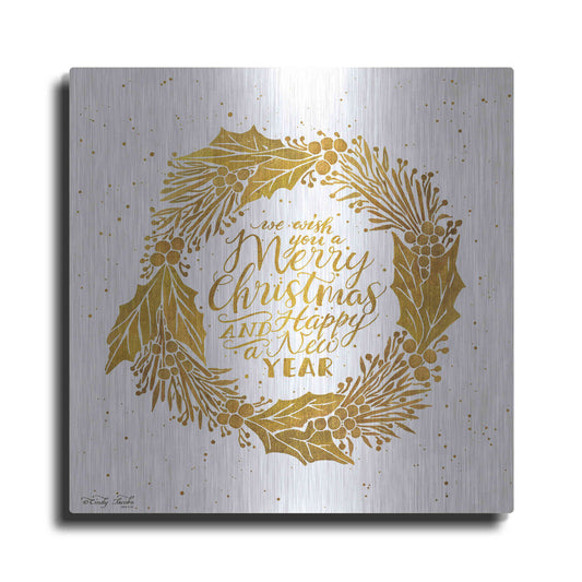 Luxe Metal Art 'Christmas and New Year Gold Wreath' by Cindy Jacobs, Metal Wall Art