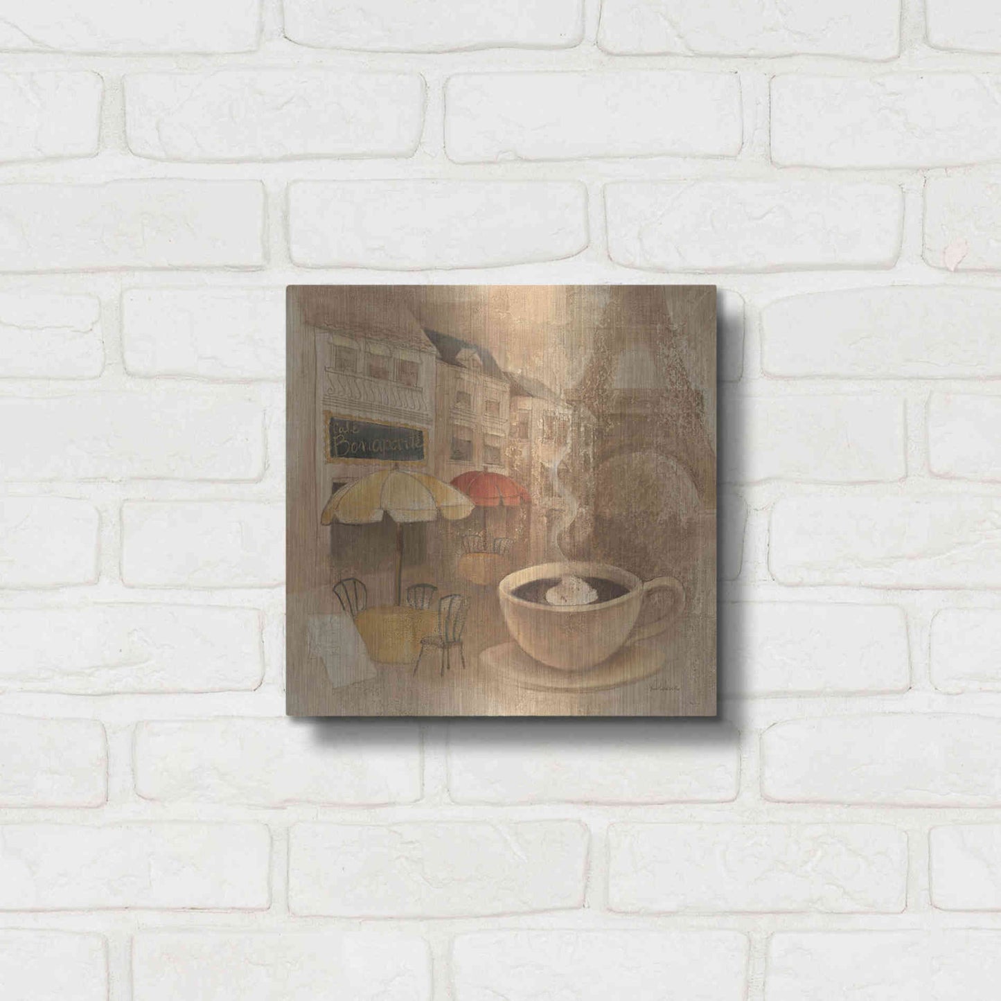 Luxe Metal Art 'Cafe de Paris II' by Albena Hristova, Metal Wall Art,12x12