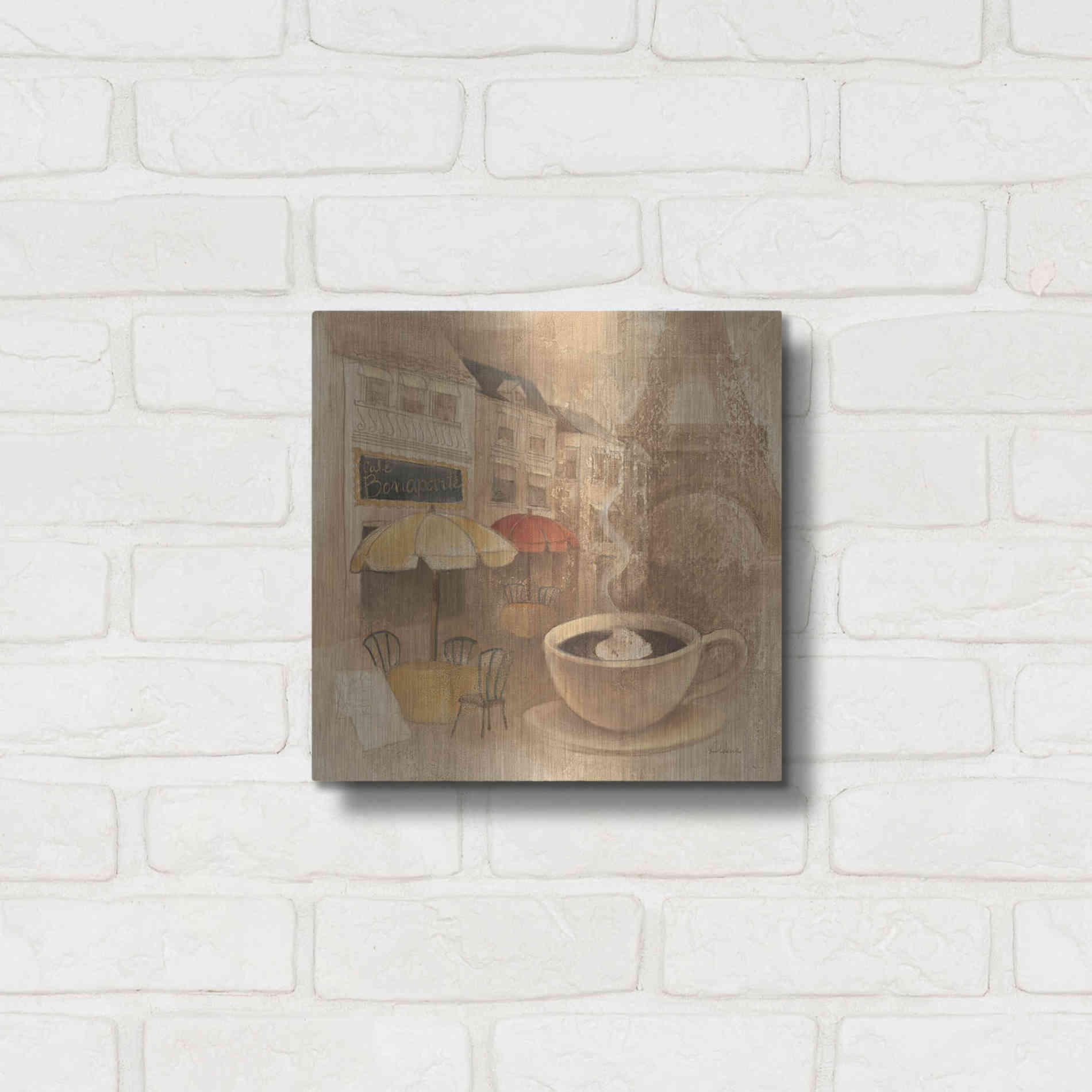 Luxe Metal Art 'Cafe de Paris II' by Albena Hristova, Metal Wall Art,12x12