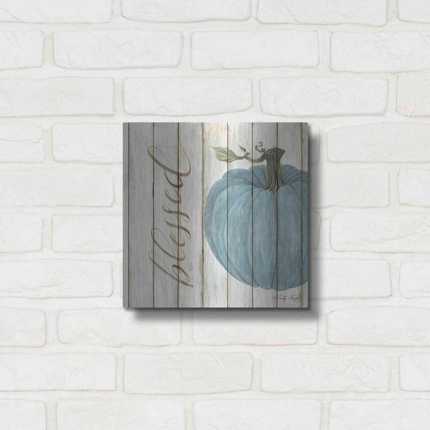 Luxe Metal Art 'Blessed Blue Pumpkin' by Cindy Jacobs, Metal Wall Art,12x12