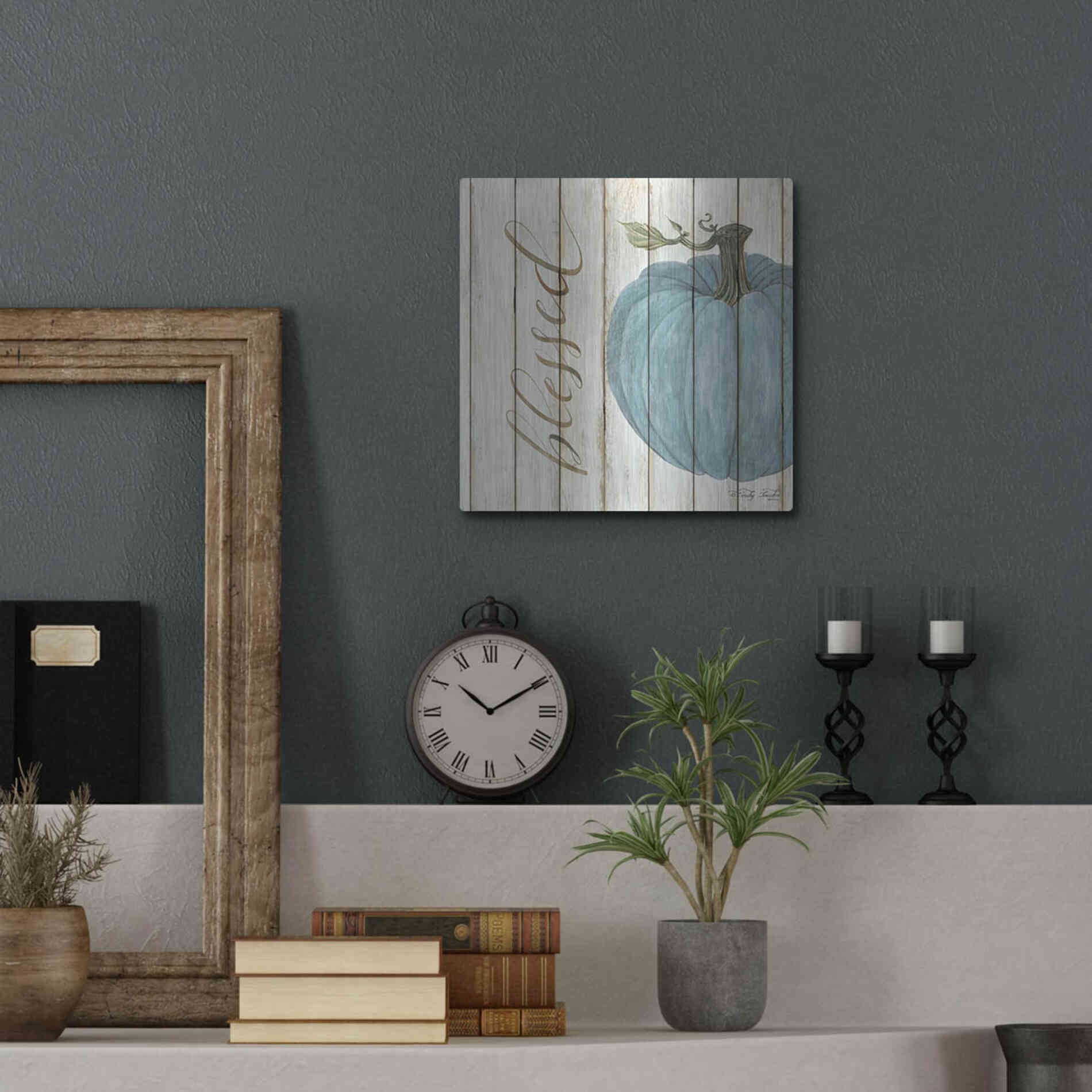 Luxe Metal Art 'Blessed Blue Pumpkin' by Cindy Jacobs, Metal Wall Art,12x12