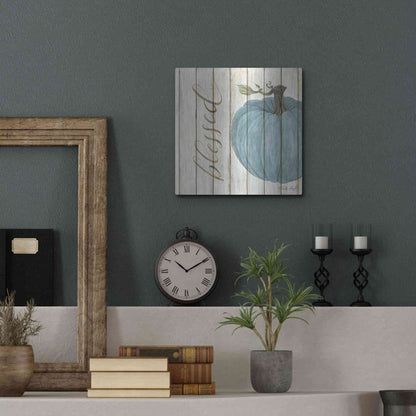 Luxe Metal Art 'Blessed Blue Pumpkin' by Cindy Jacobs, Metal Wall Art,12x12